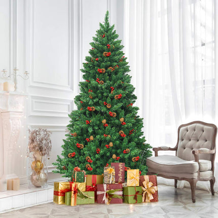 Dreamade 6.5FT Pre-Lit Christmas Tree with 1100 Branch Tips Pine Cones and Red Berries