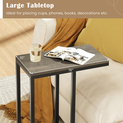 Dreamade C Shaped End Table, Small Side Table for Sofa, Couch Table That Slide Under with Metal Frame