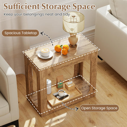 Dreamade Narrow End Table 2-Tier Farmhouse Side Table with Open Storage Shelf