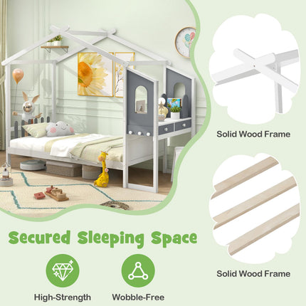 Dreamade Full/ Twin Size House Bed with Study Desk