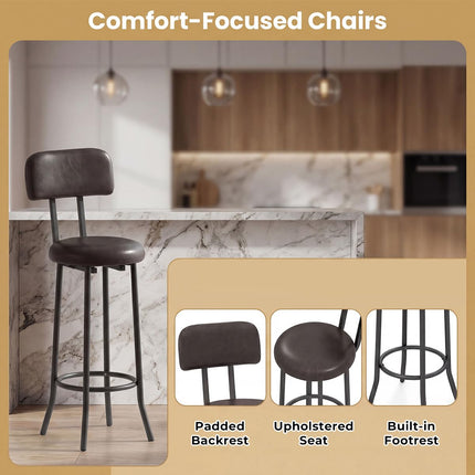 Dreamade 3-Piece Bar Table and Chairs Set | Counter Height Pub Table and 2 Upholstered Stools