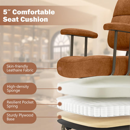 Dreamade Mid Century Modren Office Chair, Fuax Leather Desk Chair w/Armrest & Mid Back