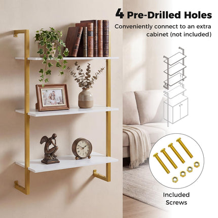 Dreamade 3-Tier Modern Floating Wall-Mounted Bookshelf with Metal Frame (1/2)