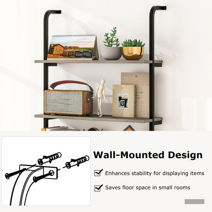 Dreamade 4-Tier Industrial Bookshelf, Wall Mounted Pipe Shelving Unit, Floating Shelves with Metal Frame