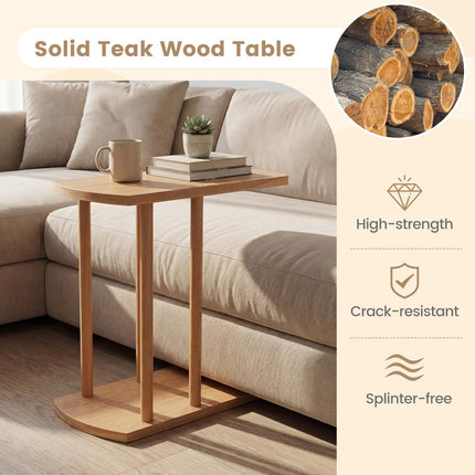 Dreamade C-Shaped Teak Wood Side Table Set of 1/2 Narrow 2-Tier Couch Tables