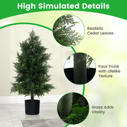 Dreamade 31.5'' Artificial Cedar Topiary Trees for Outdoors, Potted Fake Cypress Trees with Cement Plastic Pot