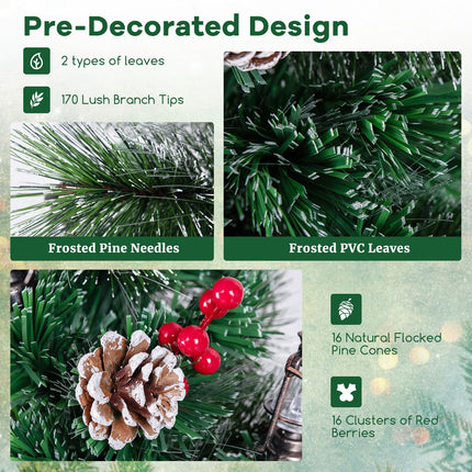 Dreamade Pre-Lit Fiber Optic Christmas Tree, Artificial Snowy Xmas Tree with Warm White LED Lights