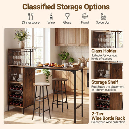 Dreamade 3 Pieces Bar Table and Stools Set for Home