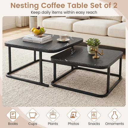 Dreamade Nesting Coffee Table Set of 2 with Metal Frame
