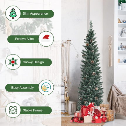 Dreamade Artificial Pencil Christmas Tree, Snow Flocked Slim Xmas Tree - DreamadeUS