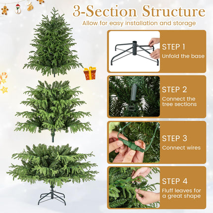 Dreamade Pre-Lit Artificial Christmas Tree with PVC & Soft TPE Branch Tips & Foldable Metal Stand