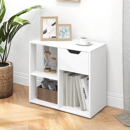Dreamade 3 Cube Bookcase with Drawer, 2 Tier Bookshelf for Small Space, Modern Freestandin