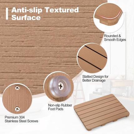 Dreamade Waterproof Bath Mat, Shower Mat for Bathroom Inside, Outdoor HIPS Floor Mat with Non Foot Pads