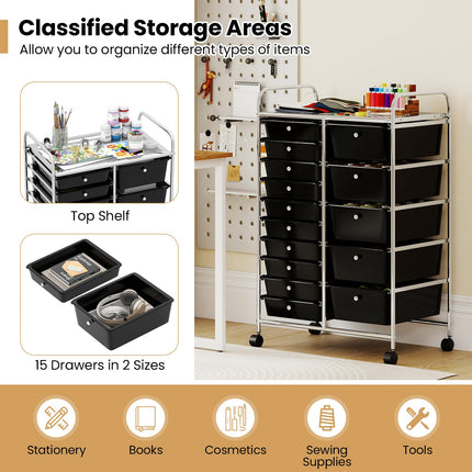 Dreamade Rolling Storage Cart 15-Drawer Trolley with Chrome Plated Metal Frame