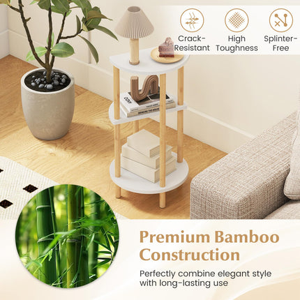 Dreamade 3-Tier Bamboo Round Side Table Set of 2