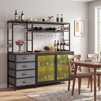 Dreamade Tall Wine Bar Cabinet with LED Lights for Kitchen