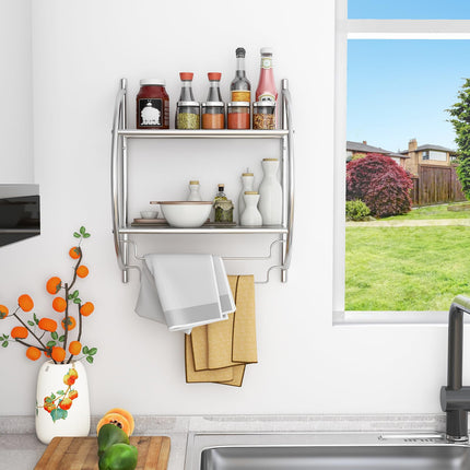 Dreamade Bathroom Shelf with Towel Rack - 2 Tier Rustproof Over The Toilet Storage Shelf