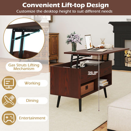 Dreamade Lift Top Coffee Table Modern Cocktail Table w/Hidden Compartment & 2 Open Shelves