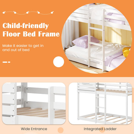Dreamade White Wood Bunk Bed Twin Over Twin with Ladder and Guardrail