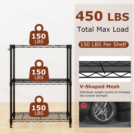 Dreamade Storage Shelves Adjustable Wire Shelf Rack w/4 Removable Hooks