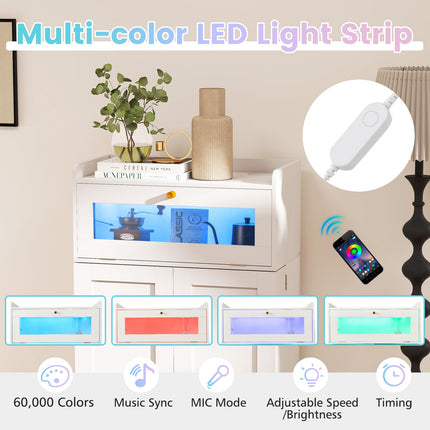 Dreamade Sideboard Buffet Cabinet with LED Light Power Outlet, 2-Door Food Pantry Cabinet