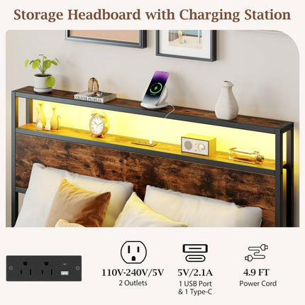 Dreamade Queen/Full Size LED Bed Frame with Charging Station & 4 Storage Drawers