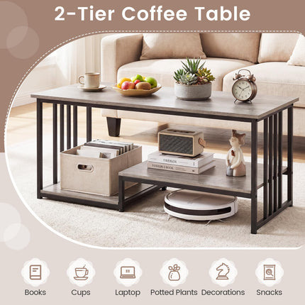 Dreamade 43.5" Coffee Table 2-Tier Center Table with Storage