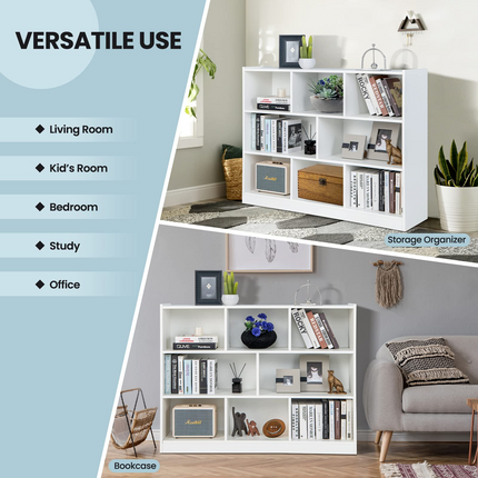 8 Cube Bookcase, Freestanding 3-Tier Open Bookshelf - Dreamade