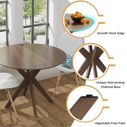 Dreamade 36 Inch Round Wood Dining Table with Intersecting Pedestal Base