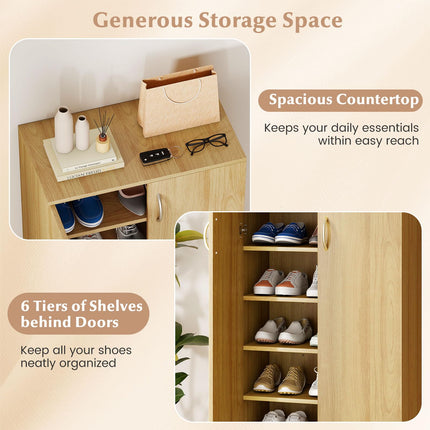 Dreamade 6-Tier Modern Freestanding Wooden Shoe Cabinet with Doors and Removable Shelves