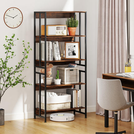 Dreamade 5-Tier Bookshelf, 62" Tall Bookcase w/Tiltable Shelves, Metal Frame, Convertible Display Storage Rack