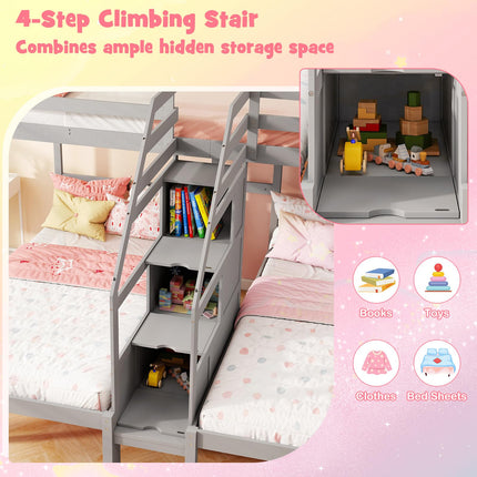 Dreamade Twin Over Twin & Twin Bunk Bed Triple Bunk Beds with 4-Step Storage Stair
