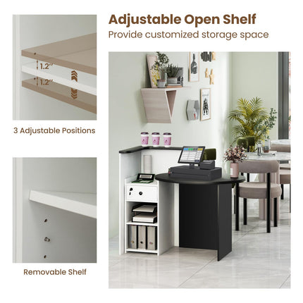 Dreamade Reception Desk, Front Counter Desk with Lockable Drawer, Checkout Table with Round Tabletop