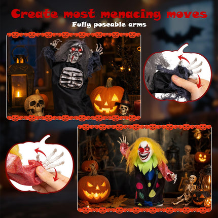DREAMADE Sound Activated Halloween Animatronics, Clown & Reaper