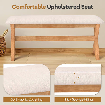 Dreamade Upholstered Long Entryway Bench, Rubber Wood Dining Bench with Padded Seat, 43.5x15.5x17.5 Inches, 400 Lbs Capacity