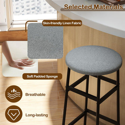 Dreamade 29 Inch Bar Stools Set of 2/4 Upholstered Round Backless Bar Height Chairs with Sturdy Metal Frame and Footrest