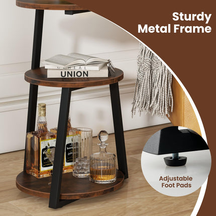 Dreamade Round End Table, Industrial Side Table with Sturdy Metal Frame, Coffee Table, 3-Tier Bedside Table for Bedroom, Living Room