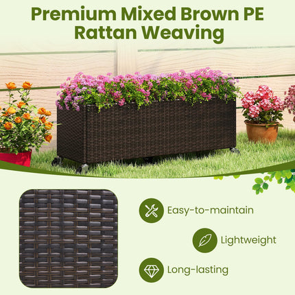 Dreamade 38”x12”x14" Wicker Raised Garden Bed with Wheels