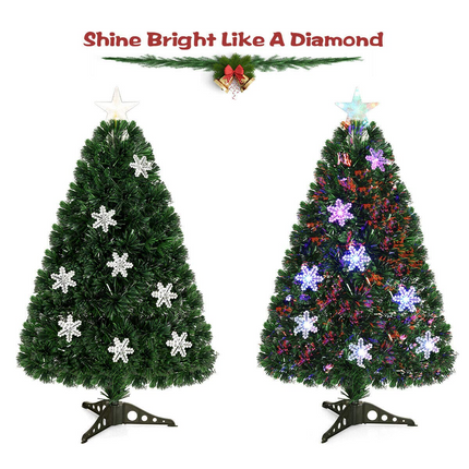 Artificial Pre-Lit Christmas Tree Fiber Optic Tree with Metal Stand, Xmas Tree for Holiday Decor - DreamadeUS