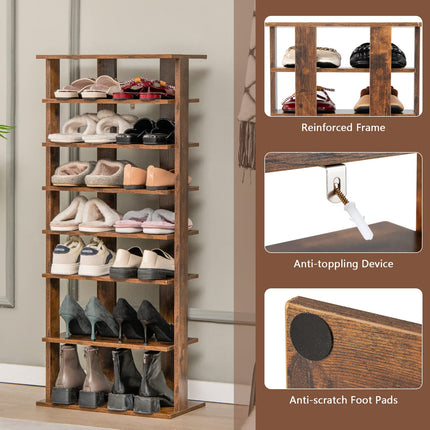 Dreamade 7-Tier Wooden Shoe Rack, Double Row Shoe Organizer for 14 Pairs, Customizable Height