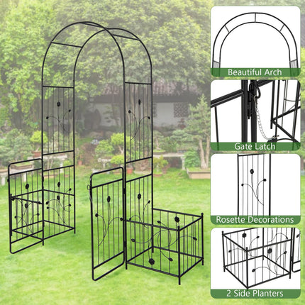 Dreamade Garden Arch with Planter - 87 inch Metal Garden Arbor with Gate