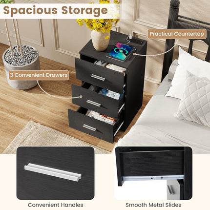 Dreamade Night Stand with Charging Station - 26’’ Tall Side End Table