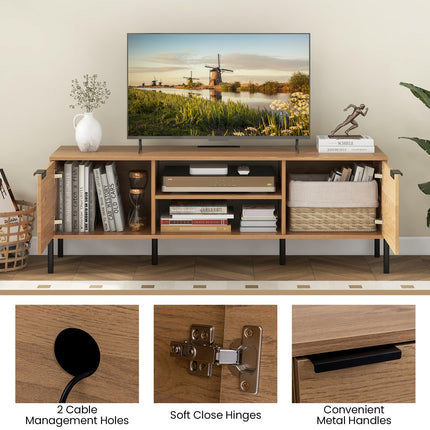 Dreamade TV Stand for TVs up to 65”, Entertainment Center with Charging Station, 2 Cabinets, Open Shelves, 6 Sturdy Metal Legs