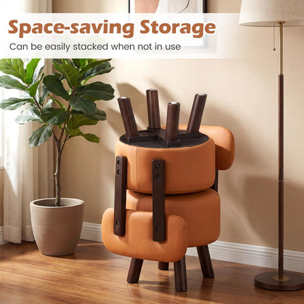 Dreamade Round Small Footrest Stools Set of 2 with Backrest & Rubber Wood Legs