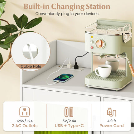 Dreamade RGB LED Buffet Sideboard | White Kitchen Storage Cabinet with Charging Station