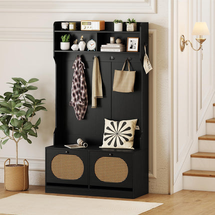 Dreamade 4-In-1 Hall Tree Entryway Bench with Coat Rack & Flip Drawers
