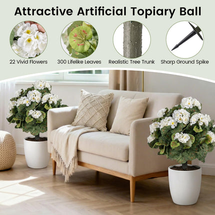 Dreamade 22.5” Artificial Begonia Ball Trees Set of 2 with Ground Spikes