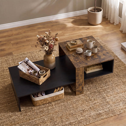 Dreamade 2-Tier Coffee Table | Modern Irregular Center Table with Open Storage Shelf