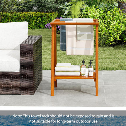 Dreamade Teak Towel Rack for Bathroom, 5 Bars Freestanding Towel Racks with Storage Shelf, 19.5" L x 19.5" W x 31.5" H