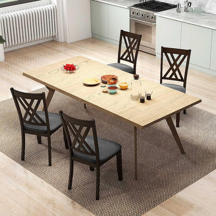 Dreamade Linen Fabric Upholstered Wooden Dining Chair Set of 2/4 with Rubber Wood Frame for Dining Room